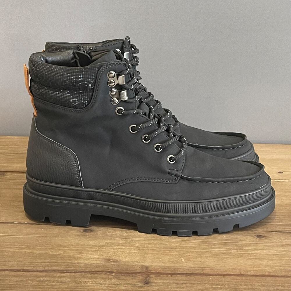 Madden Men's Boots Size 7 M Black Hiker Casual Zip Up Lace Up with Ortholite